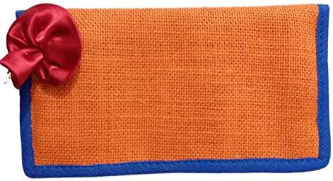 Shri Online Women's Pure Handcrafted Jute Fabric Clutch with Beautiful Flower (Orange)
