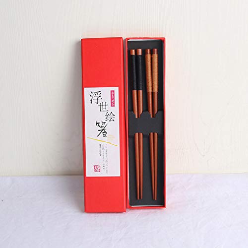 Pstars Japanese Style Wind Tied Line Chopsticks Gift Box Reusable Chopsticks Set Portable Wooden Tableware Travel Utensils for Camping, Picnic, Office or Home - Thumbnail 3