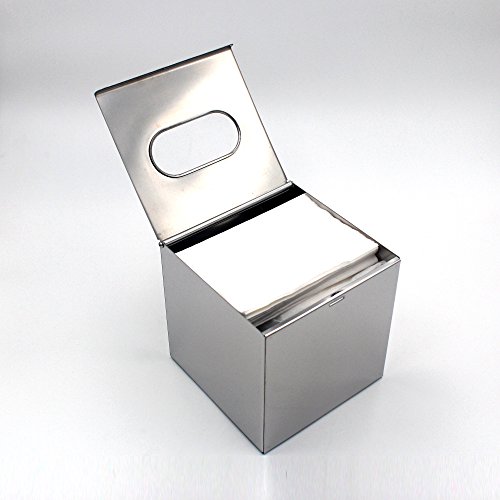 JunSun Square Stainless Steel Facial Tissue Box Cover Napkin Holder Tissue Box Holder-Wall Mounted or Freestanding Use for Bathroom, Bedroom or Office-Mirror Polished Finish - Thumbnail 4