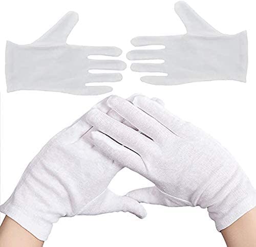 JKG® 2 Pairs x Dermatological White 100% Cotton Gloves - Thickened Stretchable Lining | Medium Large 1 Size Fits All | Guard, Parade, Jewellery, Film Photo, Coin Inspection, Hand Spa Gloves