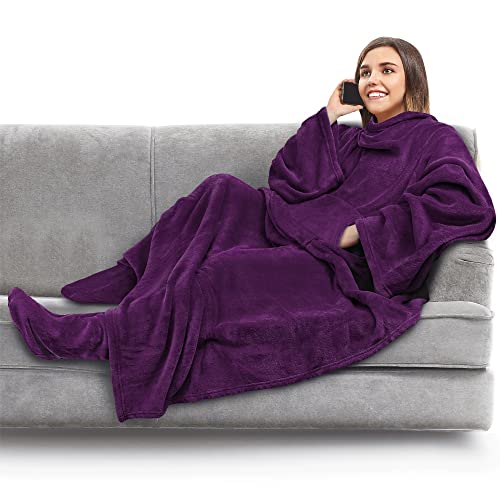 PAVILIA Fleece Blanket with Sleeves