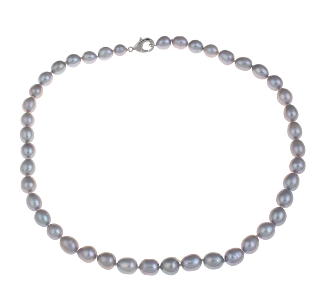 Treasure Bay Women's Pearl necklace - Elegant and Classic 7-8mm Rice Shape Natural Pearl Necklace 46cm Colour Choice White/Pink/Black/Grey/Purple/Multicolour (Grey) — image 1