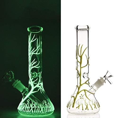 TOSST Hand-Made Glass Crafts, 10Inch Dual Water Percolator Glass Big Water Chamber - Easy to Grip and with Ice Shelf, Unique Luminous Vine Design