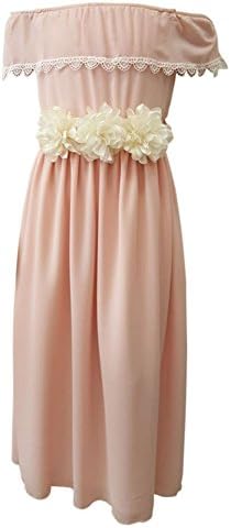 Big Girls Blush Off-Shoulder Overlay Lace Trim Rosette Accented Dress 12