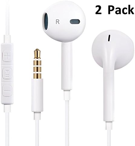 Xcords Earbuds Headphones with Remote and Mic, White, 2 Pack