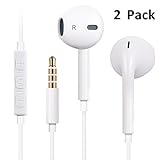 Xcords Earbuds Headphones with Remote and Mic, White, 2 Pack