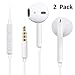 Xcords Earbuds Headphones with Remote and Mic, White, 2 Pack