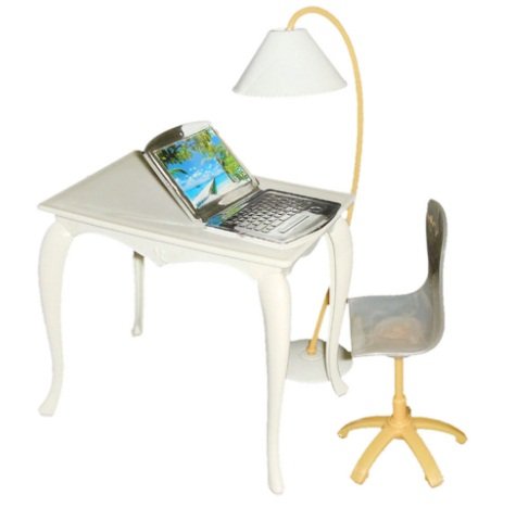Dollhouse Miniature Plastic 4 pcs Set Office Accessory Table Chair PC Lamp for 29 cm Dolls Play Set Furniture Supply Dollhouse best gift