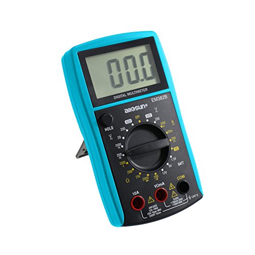 ALLOSUNDigital Multimeter Voltage Current Continuity Current Tester 3 1/2-digit LCD, with Max. Reading of 1999 Amp Volt and Resistance Measures, EM382B, Blue