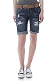 WallFlower Juniors Belted Rolled Cuff Denim Bermuda Shorts