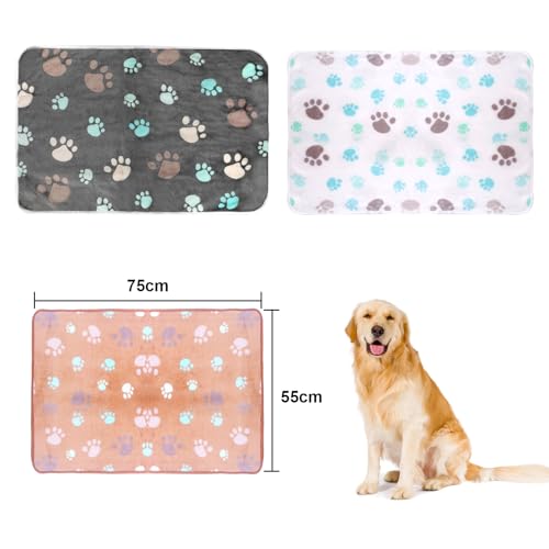 7CDXD 3 Piezas Cobijas para Perro,77x 55cm de Perro Mascota Manta de Cachorro con Estampado de Pata para Perro Pequeño Gato Estera Suave y Cálida para Dormir para Animales Cobijas para Cama,Lavable