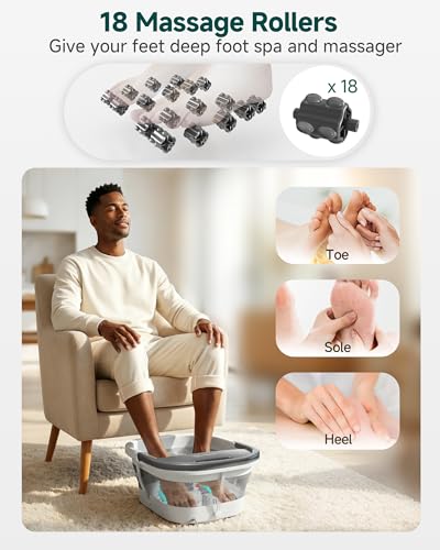 Snailax Bath Tub and Foot Massager with Heat Function, Foldable Tub with Vibration, Bubble Function and Temperature Control, Electric Foot Massager - Gifts for Women Men
