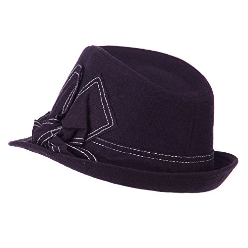 Ladies Fedora with Ribbon and Stitching - Purple OSFM