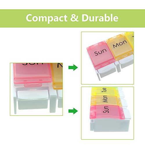 Itari Pill Organizer, Fit & Healthy 7 Day AM/PM Vitamin Pillbox, Push Button Design, Large Compartments Pill Organizer Tray,Rainbow Color - Thumbnail 3