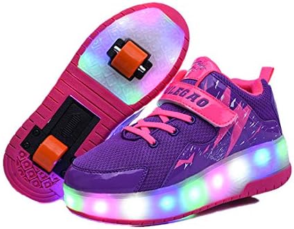 Lucky Kids Boys Girls LED Roller Skate Shoes Double Wheels Flashing Luminous Skates Outdoor Gymnastics Fashion Sneaker Technical Skateboarding Shoes with USB Charging