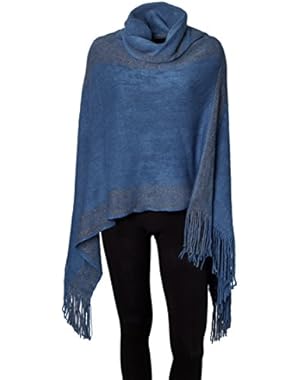 Women's Thick Warm Knitted Winter Shawl Cape Poncho Wrap with Cowl Neck
