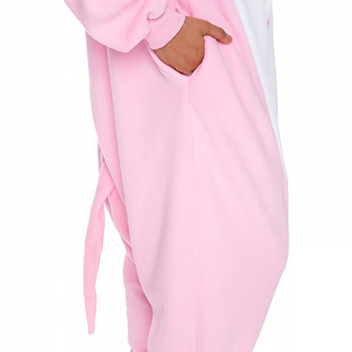 Silver Lilly Unisex Adult Pajamas - Plush One Piece Cosplay Pig Animal Costume (Pink, Medium) - Thumbnail 6