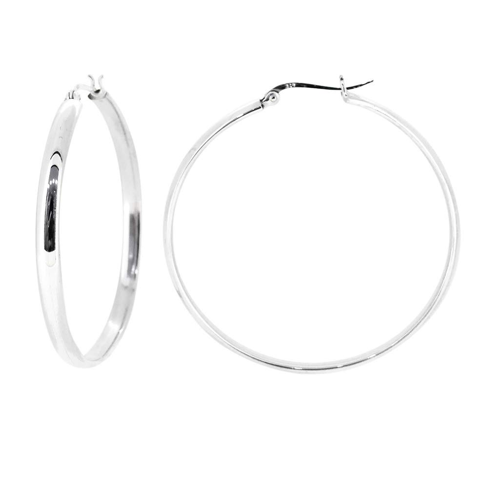 TreasureBay Stunning 925 Sterling Silver 4mm Flat Circle Hoop Earrings For Women and Girls (5 Cm)
