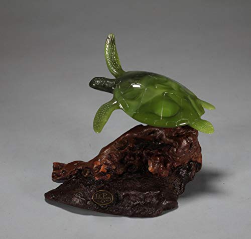 SEA TURTLE"JADE" by John Perry 7in long burlwood base