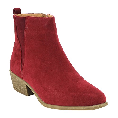 Beston DE04 Women's Chelsea Style Side Zipper Ankle Booties Half Size Small, Color:WINE, Size:11