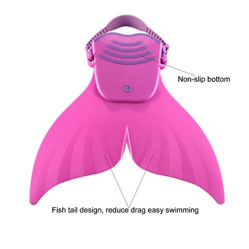 Swim Fins Adjustable Mermaid Tail Monofin With 3 Color For Children Swimming Girls Boys (Pink)