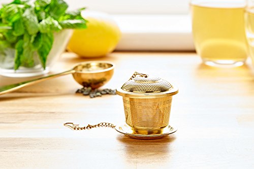 Apace Loose Leaf Tea Infuser (Set of 2) with Tea Scoop and Drip Tray - Ultra Fine Stainless Steel Strainer & Steeper