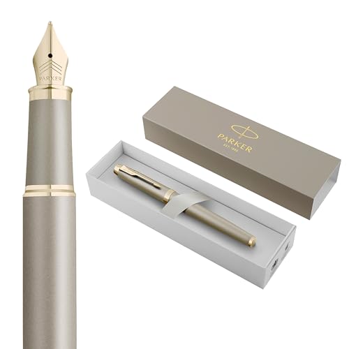 Parker IM Fuellfederhalter | Finishing Touch Kollektion | sandsteinfarbenes Finish | Feiner Feder | Blaue Tinte | Geschenkbox