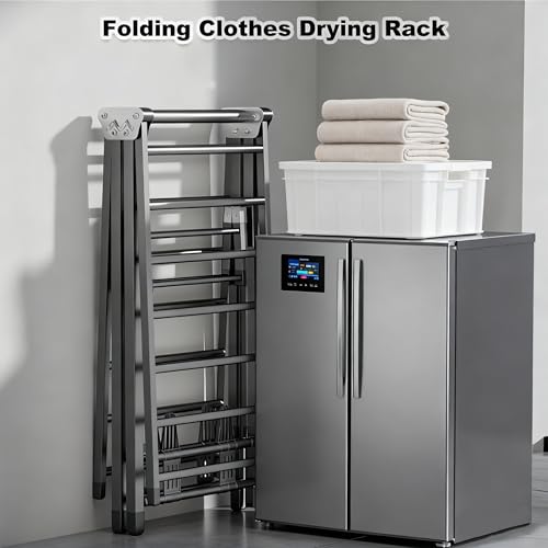 ZERIFAM Foldable Clothes Drying, Heavy Duty Clothes Drying Rack, 3 Height Adjustable Clothess Dryer, 3 Layer Clothess Rack with 4 Shoe Holder, Windproof, Indoor Outdoor Use