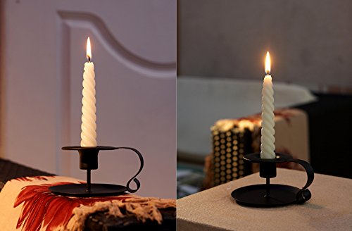 image for Sfeexun Retro Iron Simple Black Chamberstick Candlestick Holders Taper