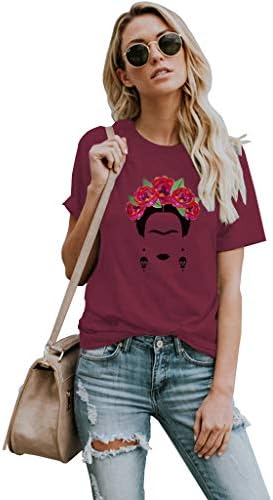 VVTS Womens Frida Kahlo Mexican Personalized Artist Short Sleeve T Shirt Round Neck Tees