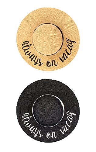 H-2017-2-AOV-3206 Embroidered Sun Hat Bundle - Always on Vacay (Natural/Black)