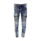 Bleecker & Mercer - Men's Rips Moto Zipper Front Pocket Jean - Dark Indigo
