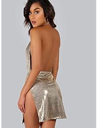 Verdusa Vestido sexy sin espalda con tacos de vaca y cortacésped de alta ranura