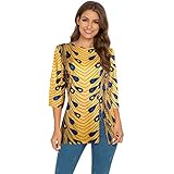 Afibi Women's African Dashiki Top - 3/4 Sleeve Boho Print Tunic Shirt