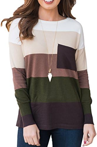 Jennyarn Womens Plus Size Casual Cuffed Long Sleeve Round Neck Color Block Splicing Blouse Tops T Shirt with Pocket Army Green X-Large