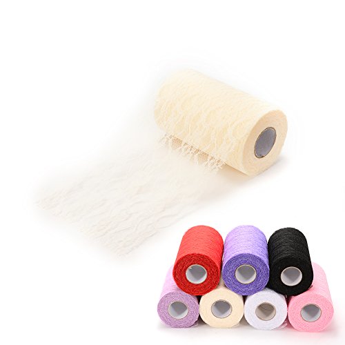 Adeeing 6 Inch x 25 Yards Vintage Lace Roll Floral Lace Ribbon for Tutu Skirt Fabric Table Runner Chair Sash DIY Wedding Party Bridal Shower Decorations Gift Bow Craft Milk White - Thumbnail 5