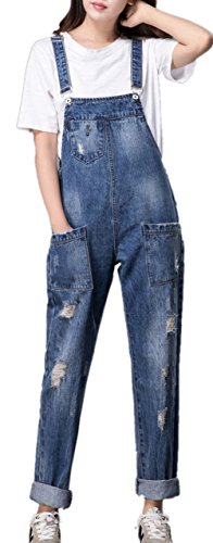 Skirt BL Women Sweet Plus Size Blue Baggy Ripped Cuffed Jean Rompers Rib Overall