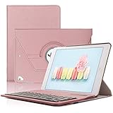 Keyboard Case iPad 9.7(6th Gen, 5th Gen) - iPad Air 2&amp;1 - iPad Pro 9.7-360 Rotating - Detachable Keyboard - PU Leather Stand - iPad Case with Keyboard, (Rose Gold, 9,7)