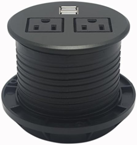 Pulling Pop Up US Version USB Outlet, Tabletop Safe Hidden Outlet for Office, Meeting Room, Home(Two-Outlets-Flat-Black)