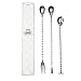 Bar Spoon Set (3 Spoons) – 1 Twisted Mixing Spoon with Knob – 1 Long Handle Twisted Spoon with Trident – 1 Spiral Bar Spoon with Disc – Set of 3 For Stirring All Kinds of Cocktails