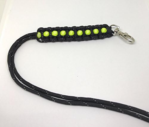 Safety Neon Yellow Green Reflective Black Necklace Lanyard ID Badge Holder with ring/swivel clasp - Tactical 550 paracord