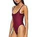 Dixperfect Women's Retro 80s/90s Inspired High Cut Low Back One Piece Swimwear Bathing Suits (XL, Wine Red)
