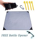 Pocket Blanket for Beach Festival – Camping Hiking Compact Size 55’x60′ Fit 4 People – Sand and Waterproof Puncture Resistance with Corner Pocket, Loops, 4 Stakes, Secure Pocket with Zipper