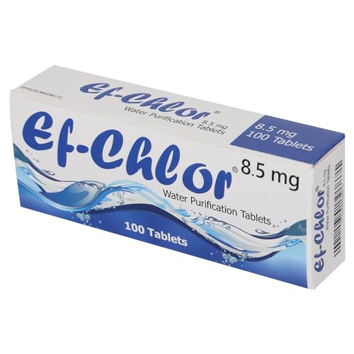 Ef-Chlor 8.5 mg Water Purification Tablets (100 Tablets) – Compact, Fast-Acting, and Reliable Solution for Safe Drinking Water in Emergencies, Travel, Hiking, Camping, and Outdoor Adventures