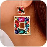 Denifery Rhinestone Geometric Bling Earrings Boho Crystal Earrings Bridal Wedding Earrings Rhinestone Statement Earrings for Women (Colorful)