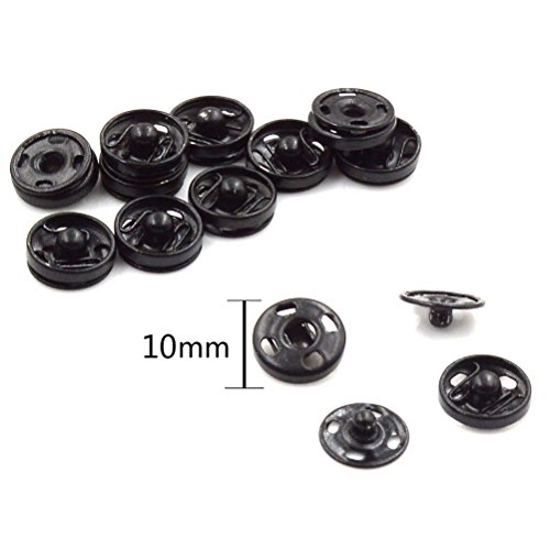 Yiphates 50 Black and 50 Silver Tone Metal Press Studs Buttons Snap Closing Fasteners Poppers Sewing Clothing Snaps Button for Craft DIY 10mm - Thumbnail 2