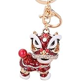 Chinese Lion Keychain Dance Pendant for The Christmas and Carnival (Right-Red)