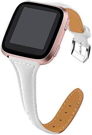 Mornex Strap Compatible Fitbit Versa, Genuine Leather Replacement Fitness Accessories Stainless Metal Clasp Smartwatch Wristband Women Men