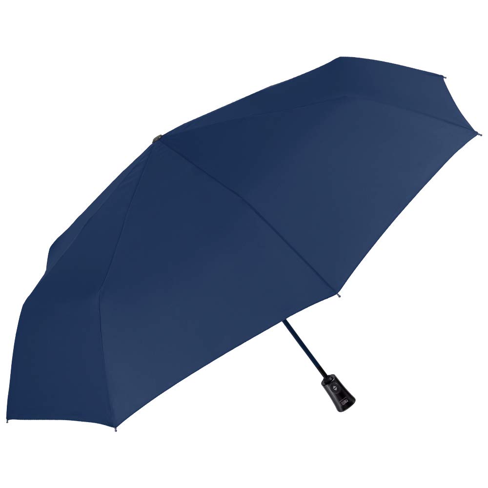 Automatic Folding Umbrella for Men - Windproof Travel Quick Dry Brolly - Small Pocket Resistant Umbrella in Fiberglass - Auto Open Close - PFC Free - Diameter 104 cm - Perletti Technology (Blue)