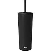 Simple Modern Iced Coffee Tumbler, Insulated | 24oz | Black | Reusable Stainless Steel Cup, Travel Mug, Water Bottle with Straw | Cupholder Friendly &amp; Spill Resistant, Midnight Black